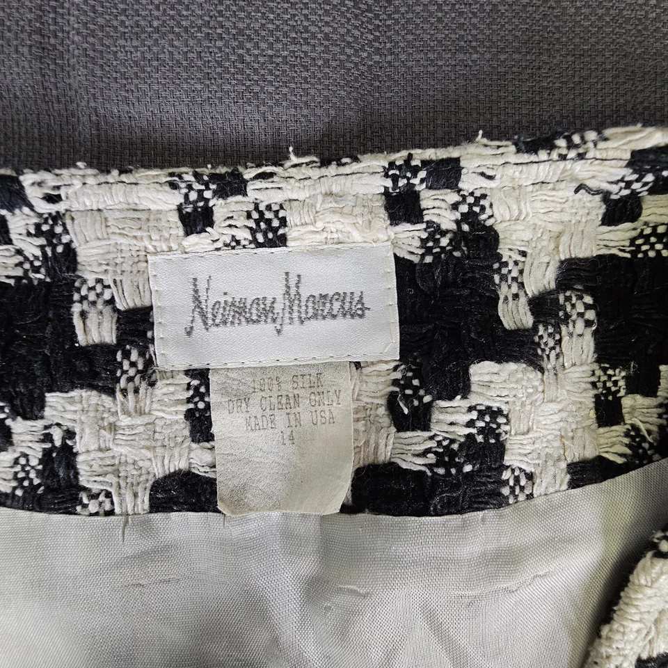 Blazer curto feminino Neiman Marcus vintage seda houndstooth botões dourados tamanho 14 - Imagem 3 de 4