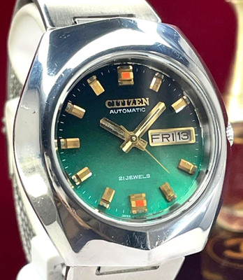 CITIZEN 1973 Green Gradation Dial Automatic Men Wristwatch 21Jewels Japan