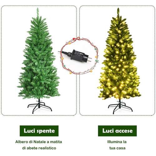 Albero Di Natale Illuminato 150 Cm, Abete Artificiale Con 150 Luci Bianche E Cal - Foto 7 di 10