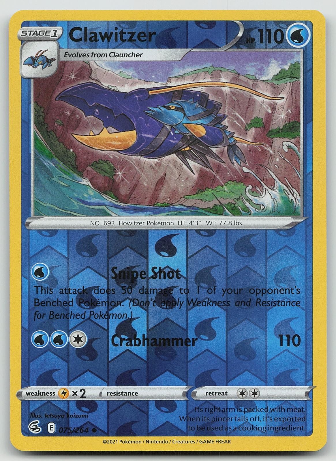 Pokemon Clawitzer 075/264 Fusion Strike Uncommon Reverse Holo NM