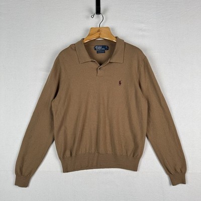 Polo Ralph Lauren Men s XL Merino Wool Polo Sweater Camel Brown *Read