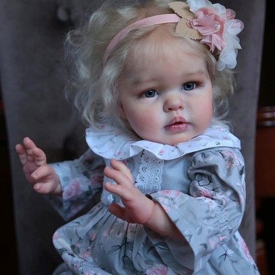 22'' Finished Reborn Baby Doll Painted Toddler Girl with Rooted Hair Cloth Body