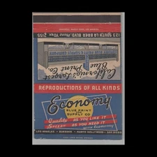 Matchbook Cover Economy Blue Print and Supply Co North Hollywood CA