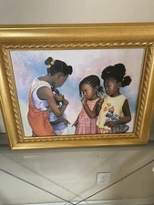 G ROSE THREE AFRICAN AMERICAN GIRLS Quieting Little Boy ON CANVAS PAINTING