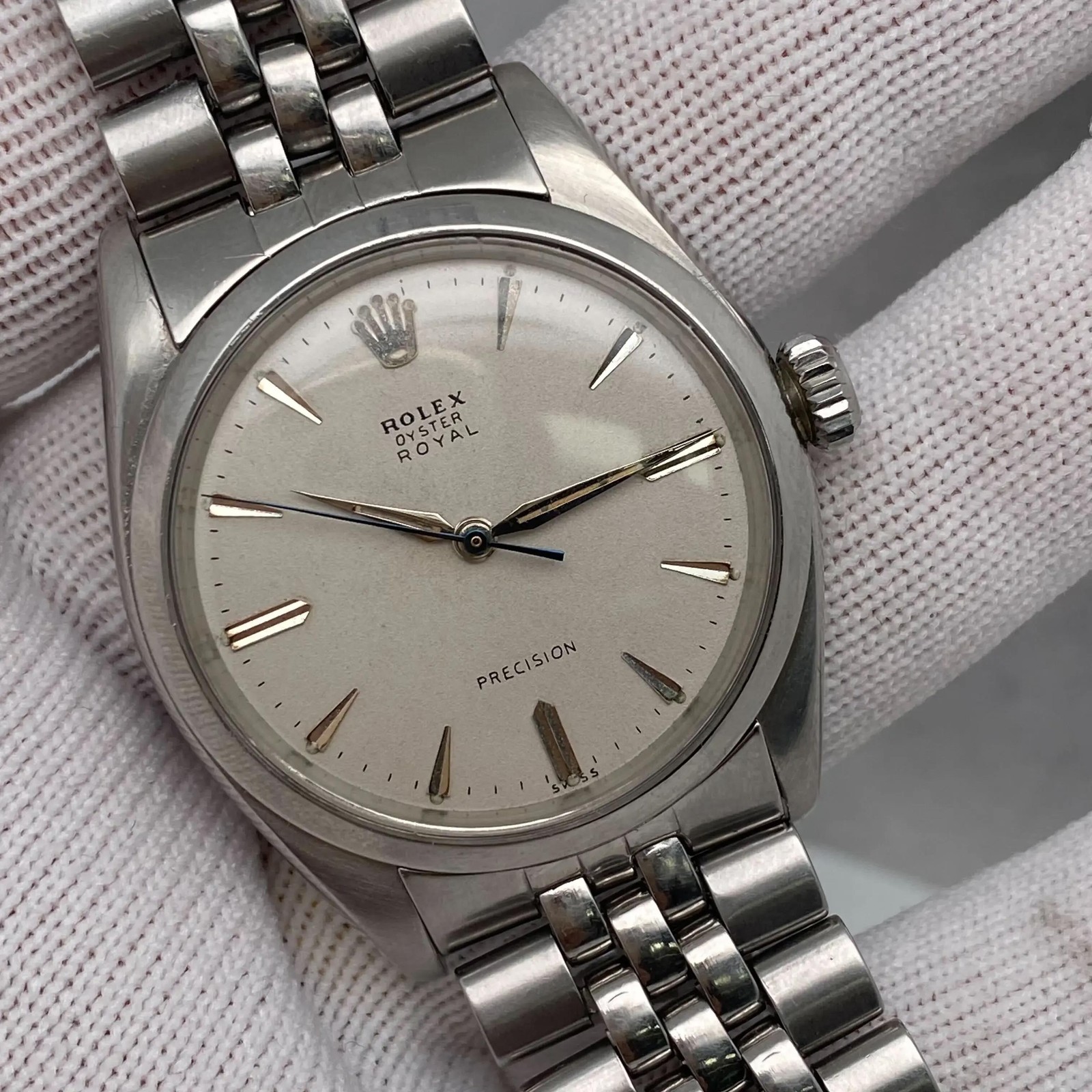 Vintage Rolex Oyster Precision 34mm 6422 Steel Silver Dial Watch