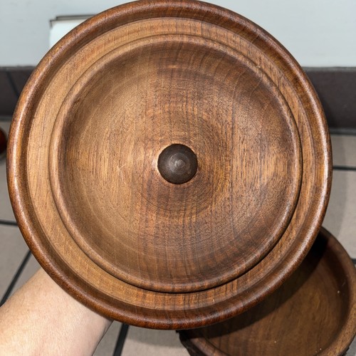 Hand Carved Wood Lidded Bowl Flowers/at Leaf Pattern 9" x 9" x 11" - Picture 3 of 8