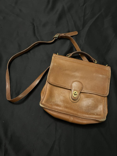 VTG Coach Willis British Tan Leather Turnlock Flap Satchel Crossbody Bag 9927