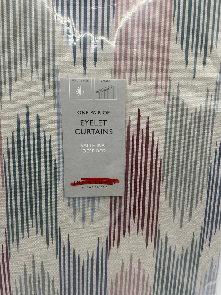 John Lewis Valle Ikat Print Lined Eyelet Curtains Deep Red W167cmxD137cm - Image 2 of 4