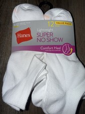 Hanes Womens 12-Pair Super No-Show Socks Polyester Blend White  Shoe Size 8-12