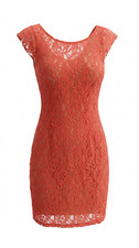 Boohoo Coral Lace Bodycon Dress - Size 8