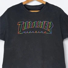 Thrasher Magazine Neon Rainbow Logo T-Shirt Men's M Skateboarding Faded Black