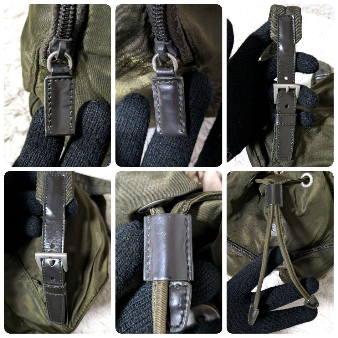 PRADA Backpack Test Nylon Triangle Logo Khaki Lea… - image 12