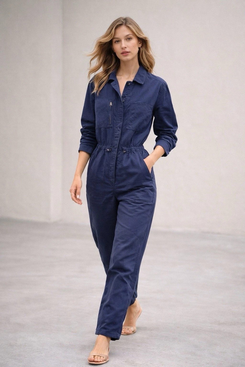 OUTERKNOWN Station Jumpsuit Womens sz M Blue Long Sleeve One Piece Linen $198