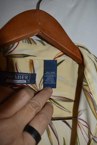 Premier International Men’s 2XL Hawaiian Aloha Shirt Yellow Palm Leaf Print EE13 - Picture 3 of 8