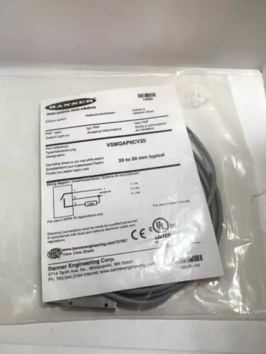 BANNER VSMQAP6CV20 FIFFUSE SENSOR 20-50MM SENSING PNP 10-30VDC NIB
