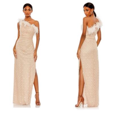 Mac Duggal Prom Long One Shoulder  Side Slit Formal Gown Dress Rose Size 4 NWT