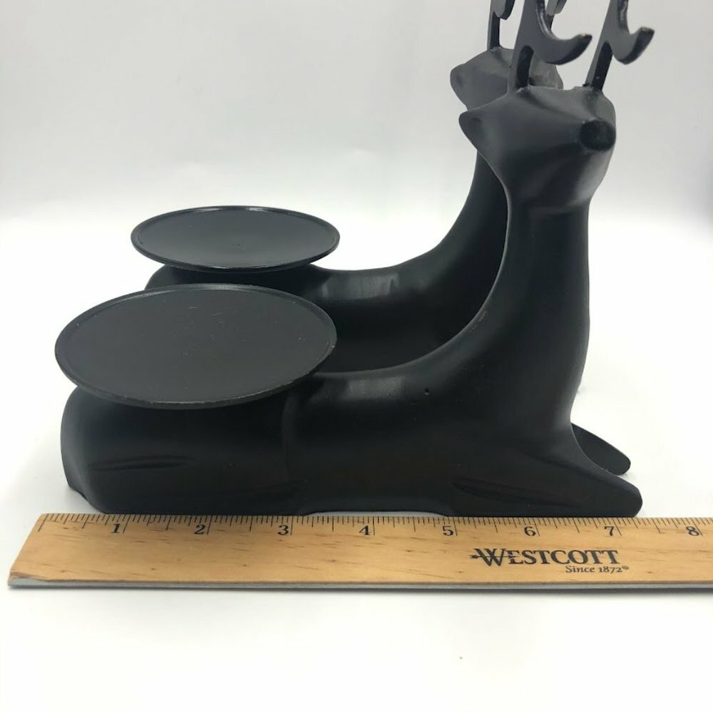 Set of 2 Metal Reindeer Buck Candle Holders Black Antlers Tabletop Holiday Décor - Picture 6 of 8
