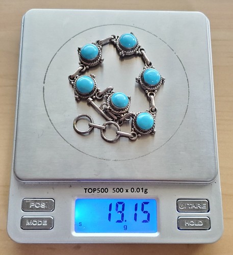 ZUNI NAVAJO SOUTHWESTERN NATIVE AMERICAN TURQUOISE STONE BRACELET .925 SILVER - Picture 4 of 4