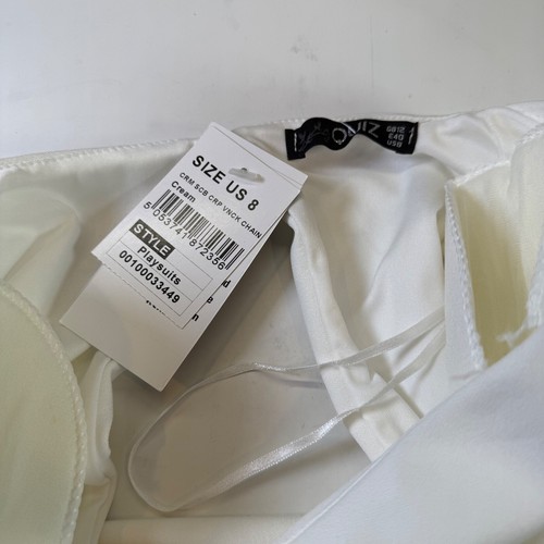 Quiz Jumpsuit Kettendetail Schlitz Langarm Krepp weiß/creme Größe 8 - Bild 5 von 10