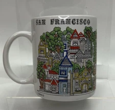 San Francisco Mug "The Painted Ladies & Trolly" 1983 Larol Foldvary READ Vintage