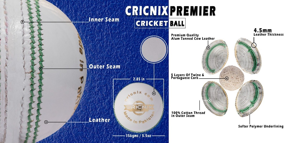 Palla Da Cricket Cricnix Premier - Pelle Bianca, 156g - Per Partite Senior E Allenamento - Confezione Da 1,3 O 6 - Foto 2