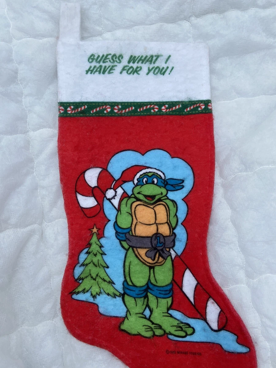 SET OF 2 Vintage Ninja Turtles Christmas Stockings Raphael & Leonardo Felt 1 NWT