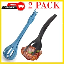 2 in 1 Non Stick Grip Flip Fried Egg Tong Toast Bread Pancake Spatula Kitchen US