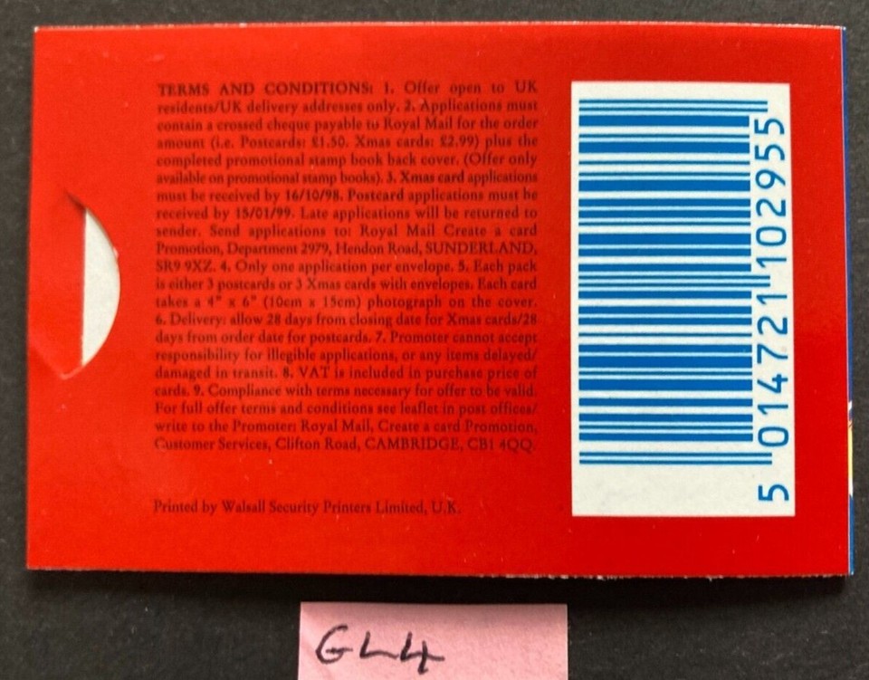 1998 GB £1.48 Barcode Booklet Worldwide Postcard Stamps SG GL4