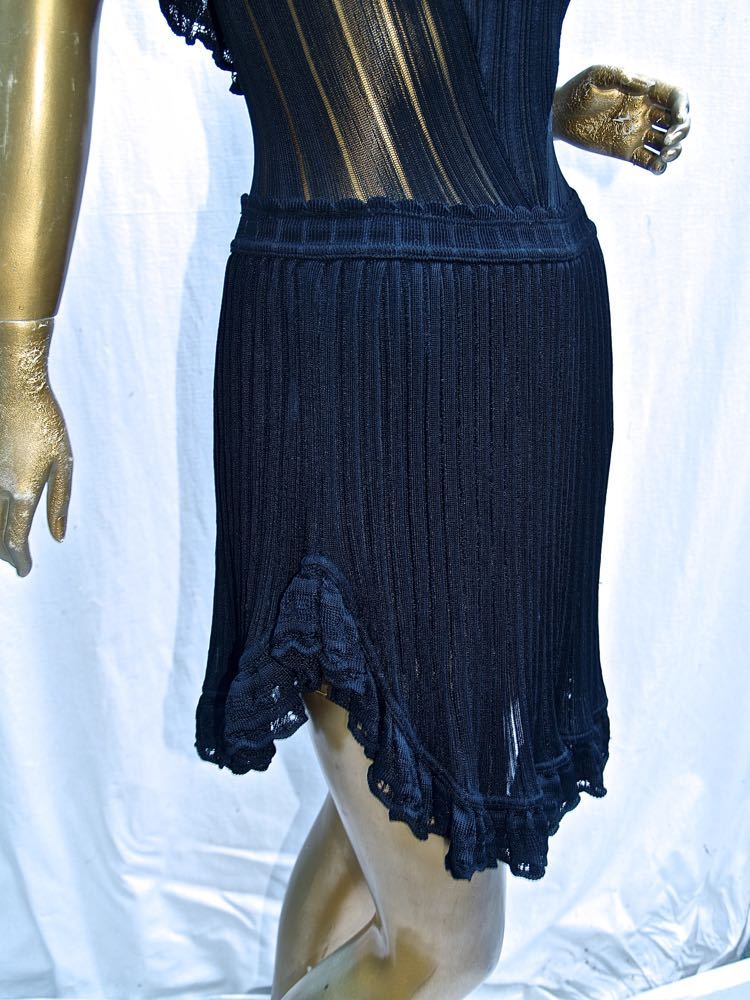 VINTAGE ALAIA BLACK LACE RUFFLE TRIM BUILT-in-SHORTS OPEN