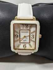Kessaris White Dial Rectangle Case White Bezel Faux Leather Band Watch 9 Inch