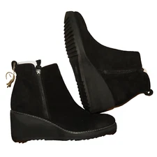 AQUA Sofft Emeline Black Suede Waterproof Wedge Heel Booties Size 9.5