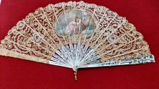 ANTIQUE MOTHER OF PEARL AND LACE HAND FAN