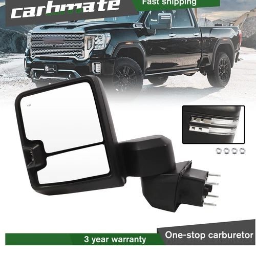 Black Driver Left Side Tow Mirror For 19-24 Chevy Silverado/Sierra 2500HD 3500HD