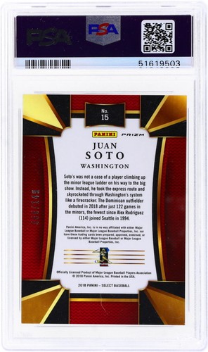 2018 Panini Chronicles Select Blue Juan Soto #15 66/149 RC PSA 9 - Picture 4 of 4