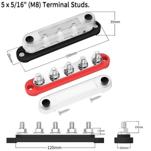 Car Terminal Block Tool Copper 12V 150A DC Power Distribution Negative Bus Bar-- - Picture 16 of 20