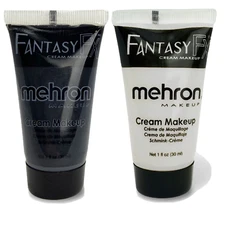 MEHRON HALLOWEEN MAKEUP FFX WATER BASE CREAM _FACE BODY PAINT SET -BLACK &WHITE.