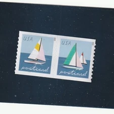 Scott 5749 - 5750  US  Sailboats Yellow Left  Postcard  2 Coil Stamps M/NH O/G