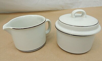 ARABIA FINLAND, FENNICA COVERED SUGAR BOWL AND CREAMER