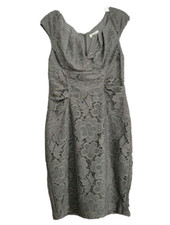 Andre Oliver Womens Dress 6 Lace VNeck Gray Fitted Formal Work Career Business