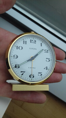 Europa 021.022 GOLDENE HANDAUFZUG VINTAGE ALARMUHR REVEIL SVEGLIA UHR