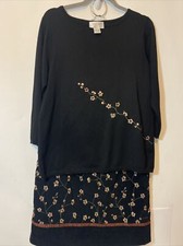 Vintage Silk Club Black Gold Flowers Embroidery top size M and skirt size 10 set