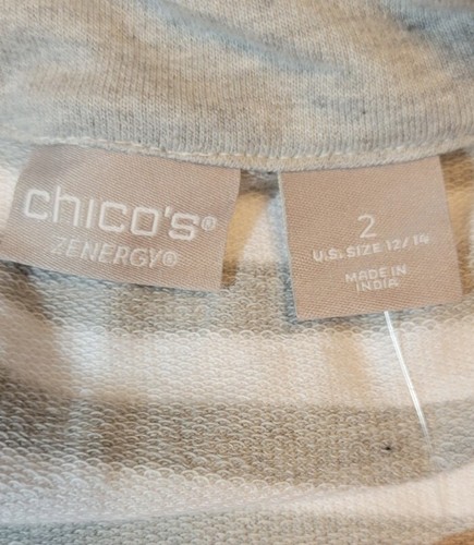 Chico's Zenergy Womens Jacket Size 12/14 Grey Striped Front Zip New With Tags - Picture 9 of 12