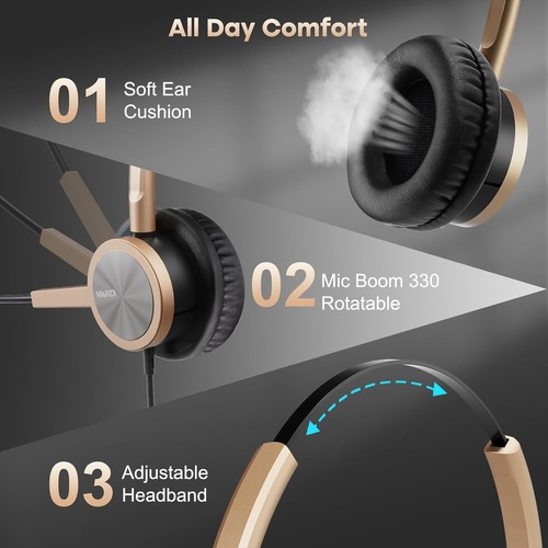 GOLD RJ9 3.5mm Professional Communication Headset Call Center Cell Phone PC (B4) - Zdjęcie 5 z 7