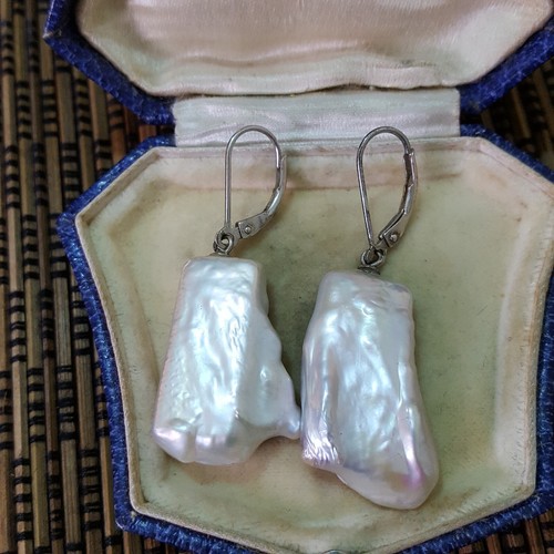 925 Sterling Silver Earrings, Genuine Baroque Pearls, Large Pearl, Leverback