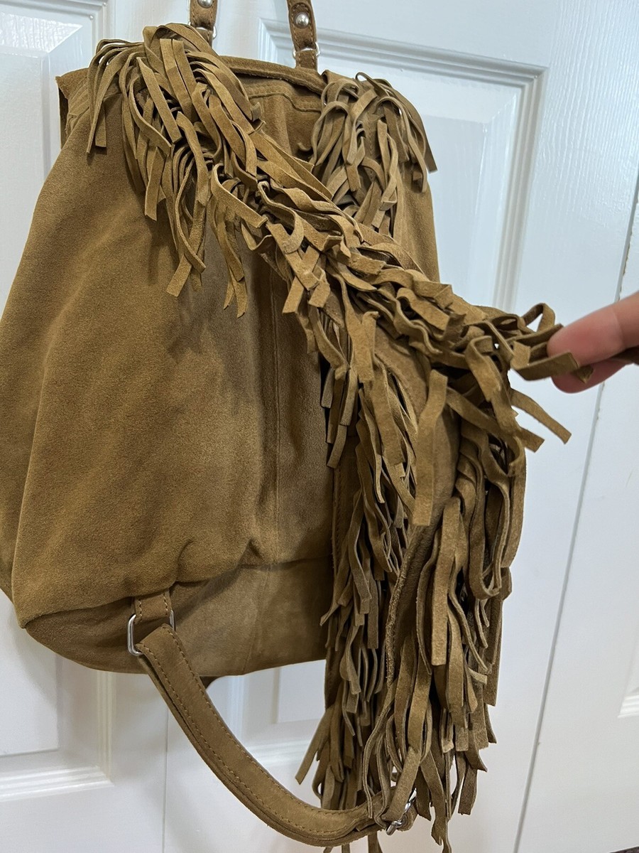Zara Brown Suede Backpack Fringe Detail Boho Western | eBay display picture 3
