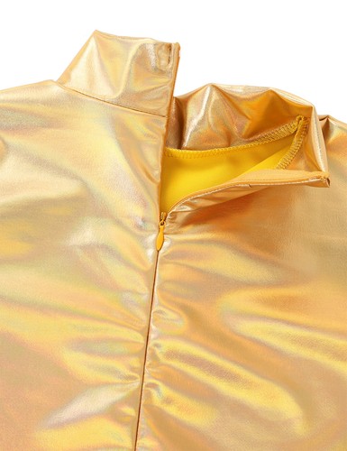 Womens Long Sleeve Shiny Metallic Spandex Turtleneck Dance Leotard Jumpsuit Club - Picture 12 of 49