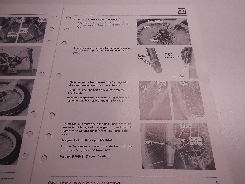 1992 Honda XR250R Set Up Instructions Manual 250R R XR 250 XR250