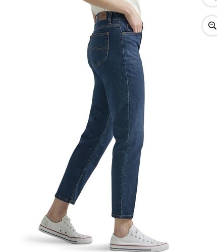 Size 10 Lee Women's Heritage Slim Straight High Rise Denim Jeans Dark Blue - Picture 3 of 8