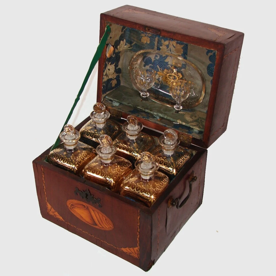 Superb c.1830 Ship Captain's Tantalus, Complete French or Dutch Marquetry Chest - Image 4 of 4