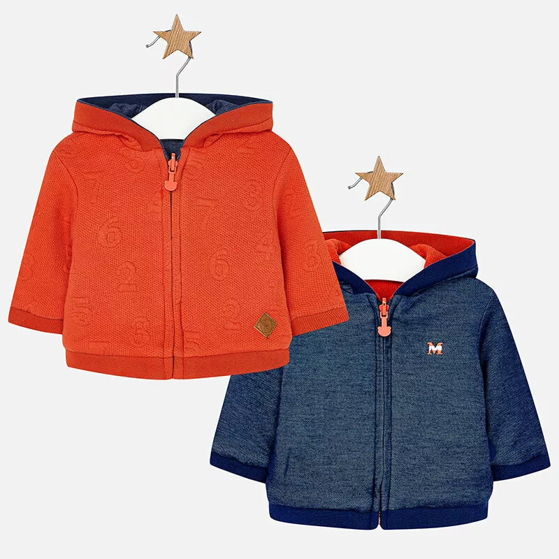 Mayoral Baby Boy Zip Up Hoodie Sweatshirt Orange Denim Revrsible